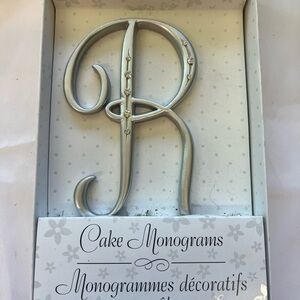 Silver Cake Monogram Topper With Rhinestones `R’